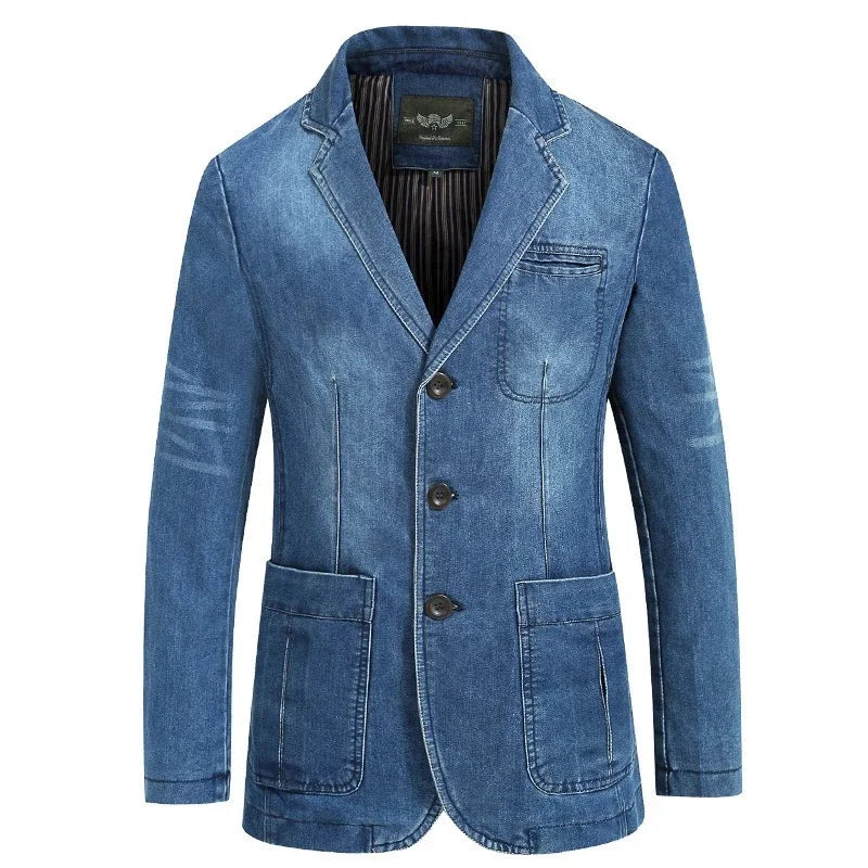Men Denim Blazer Fashion Cotton Vintage Suit Coat Male Male Blue Casual Jeans Jacket New Autumn Clothes Veste Homme