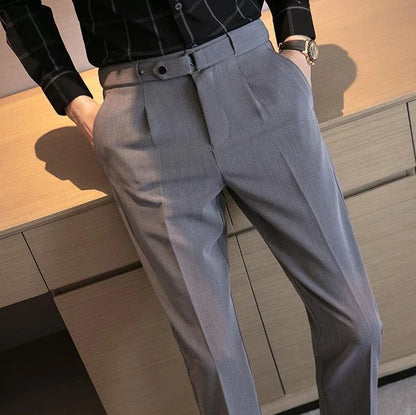 Tressed Trousers For Men Slim Fit White Blue Man Suits Pants Luxury Work Wear Classic Luxury Cheap Korean Style Clothes Formal