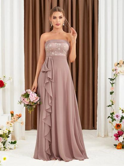 The adult formal dress is wrapped around the chest and decorated with a belt on the back