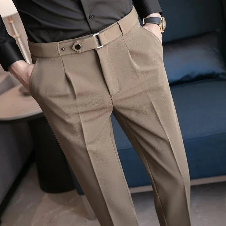Tressed Trousers For Men Slim Fit White Blue Man Suits Pants Luxury Work Wear Classic Luxury Cheap Korean Style Clothes Formal