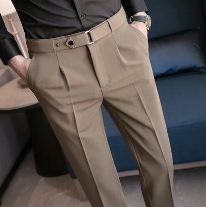 Tressed Trousers For Men Slim Fit White Blue Man Suits Pants Luxury Work Wear Classic Luxury Cheap Korean Style Clothes Formal