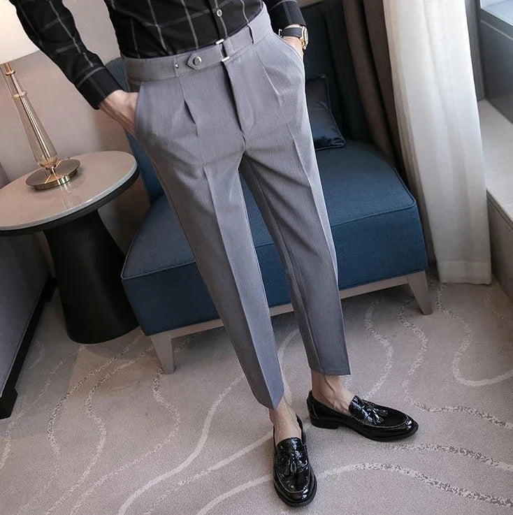 Tressed Trousers For Men Slim Fit White Blue Man Suits Pants Luxury Work Wear Classic Luxury Cheap Korean Style Clothes Formal