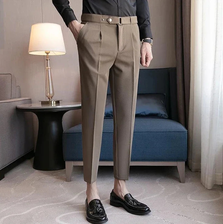 Tressed Trousers For Men Slim Fit White Blue Man Suits Pants Luxury Work Wear Classic Luxury Cheap Korean Style Clothes Formal