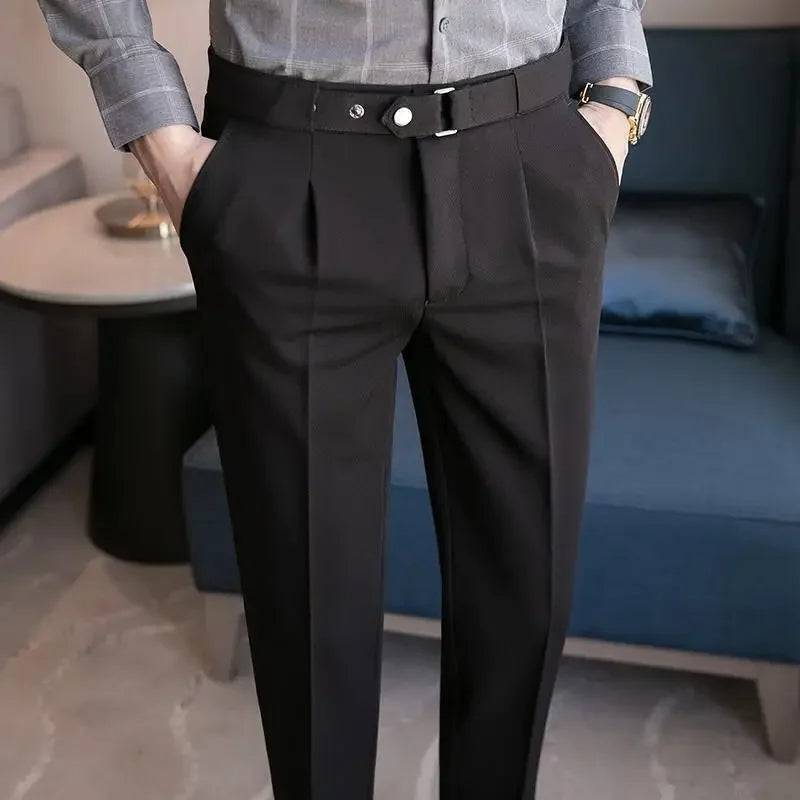 Tressed Trousers For Men Slim Fit White Blue Man Suits Pants Luxury Work Wear Classic Luxury Cheap Korean Style Clothes Formal