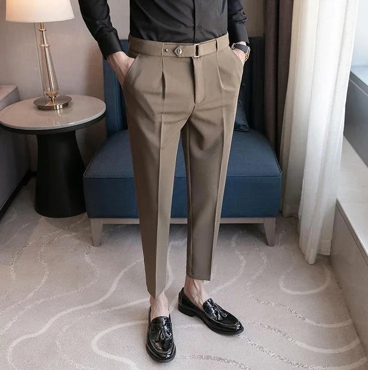 Tressed Trousers For Men Slim Fit White Blue Man Suits Pants Luxury Work Wear Classic Luxury Cheap Korean Style Clothes Formal