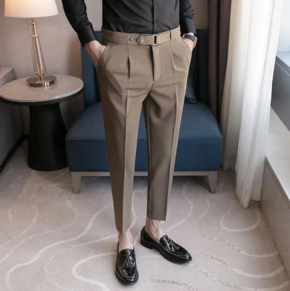Tressed Trousers For Men Slim Fit White Blue Man Suits Pants Luxury Work Wear Classic Luxury Cheap Korean Style Clothes Formal
