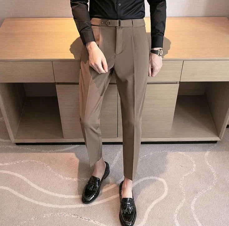 Tressed Trousers For Men Slim Fit White Blue Man Suits Pants Luxury Work Wear Classic Luxury Cheap Korean Style Clothes Formal
