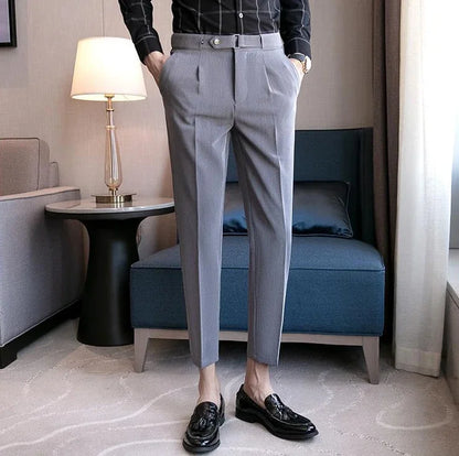 Tressed Trousers For Men Slim Fit White Blue Man Suits Pants Luxury Work Wear Classic Luxury Cheap Korean Style Clothes Formal