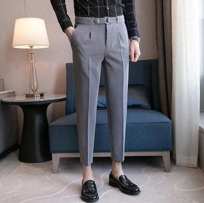 Tressed Trousers For Men Slim Fit White Blue Man Suits Pants Luxury Work Wear Classic Luxury Cheap Korean Style Clothes Formal