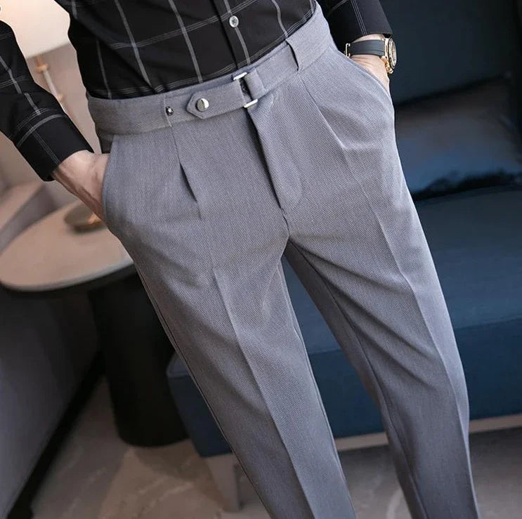 Tressed Trousers For Men Slim Fit White Blue Man Suits Pants Luxury Work Wear Classic Luxury Cheap Korean Style Clothes Formal