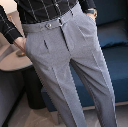 Tressed Trousers For Men Slim Fit White Blue Man Suits Pants Luxury Work Wear Classic Luxury Cheap Korean Style Clothes Formal